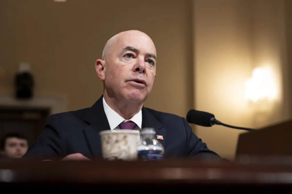 Secretary of the Department of Homeland Security Alejandro Mayorkas testifies before the House Homeland Security Committee in Washington on Nov. 15, 2023. (Madalina Vasiliu/The Epoch Times)