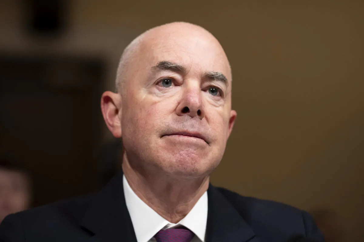 Secretary of the Department of Homeland Security Alejandro Mayorkas testifies before the House Homeland Security Committee in Washington on Nov. 15, 2023. (Madalina Vasiliu/The Epoch Times)