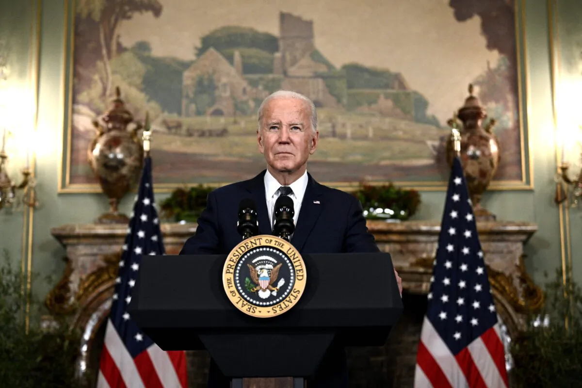 President Joe Biden speaks during a press conference after meeting with Chinese Communist Party leader Xi Jinping during the Asia-Pacific Economic Cooperation Leaders' week in Woodside, Calif., on Nov. 15, 2023. (Brendan Smialowski/AFP via Getty Images)