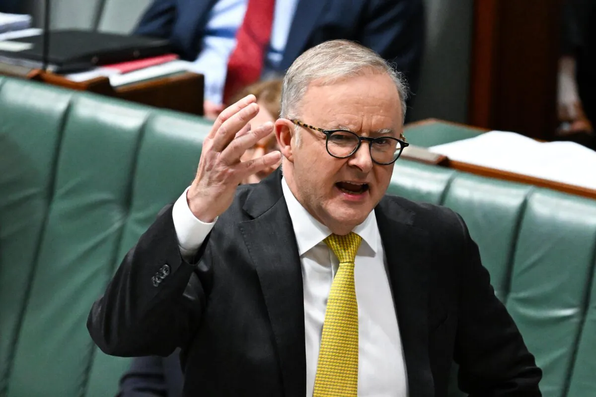 Australian Prime Minister Anthony Albanese speake during Question Time at Parliament House in Canberra, Australia, on Nov. 13, 2023. (AAP Image/Lukas Coch)