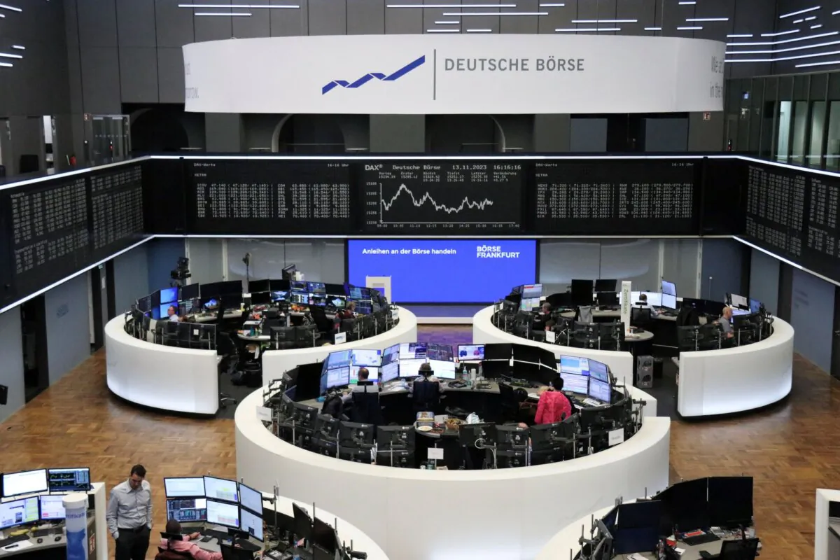 The German share price index DAX graph is pictured at the stock exchange in Frankfurt, Germany, on Nov. 13, 2023. (Staff/Reuters)