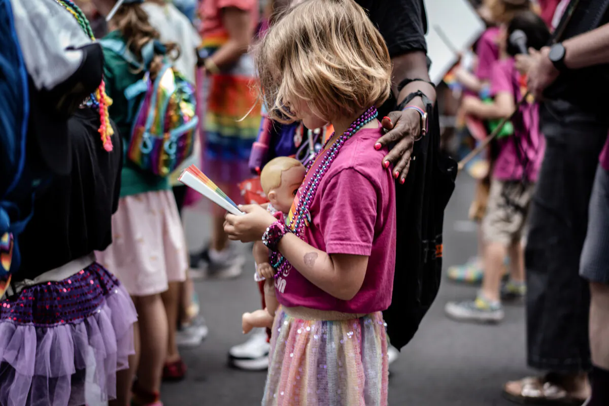 A young girl at the annual New York City Pride March, on June 25, 2023. (Samira Bouaou/The Epoch Times)
