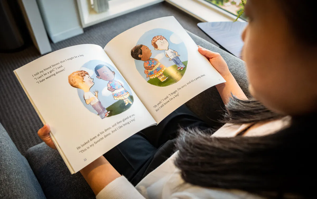 Transgender affirming childrens books in Irvine, Calif. on Aug. 30, 2022. (John Fredricks/The Epoch Times)