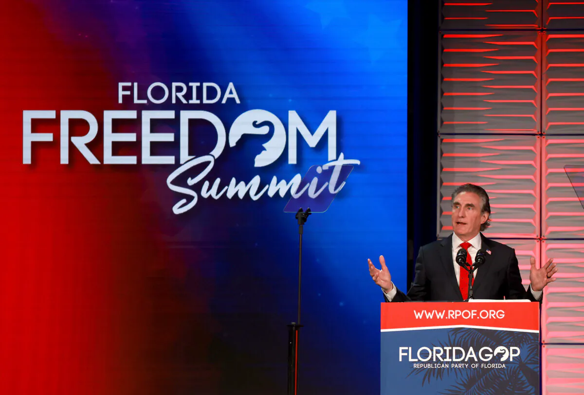 Republican presidential candidate North Dakota Gov. Doug Burgum speaks during the Florida Freedom Summit held at the Gaylord Palms Resort in Kissimmee, Fla., on Nov. 4, 2023. (Joe Raedle/Getty Images)