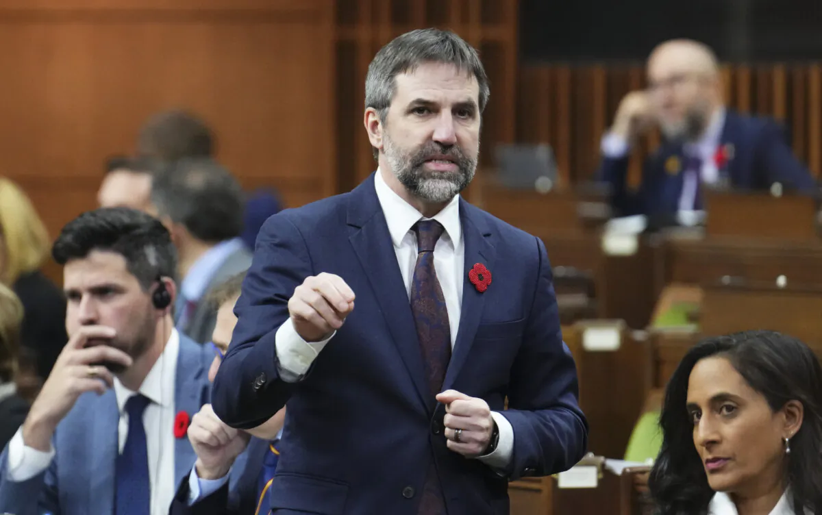 Minister of Environment and Climate Change Steven Guilbeault rises during question period in the House of Commons on Parliament Hill in Ottawa on Oct. 30, 2023. (The Canadian Press/Sean Kilpatrick)