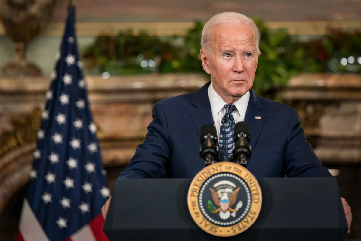 President Joe Biden delivers remarks at a news conference at the Filoli Estate in Woodside, Calif. on Nov. 15, 2023. (Kent Nishimura/Getty Images)