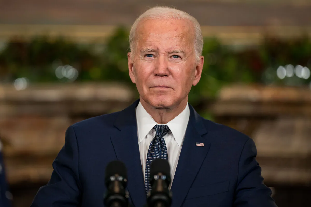 U.S. President Joe Biden delivers remarks at a news conference at the Filoli Estate in Woodside, California, on Nov. 15, 2023. (Kent Nishimura/Getty Images)
