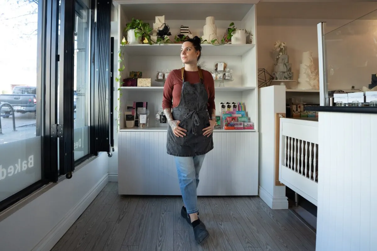 Tanya Muller is pictured at Le Gateau Bake Shop in Vancouver, on Nov. 16, 2023. (The Canadian Press/Ethan Cairns)