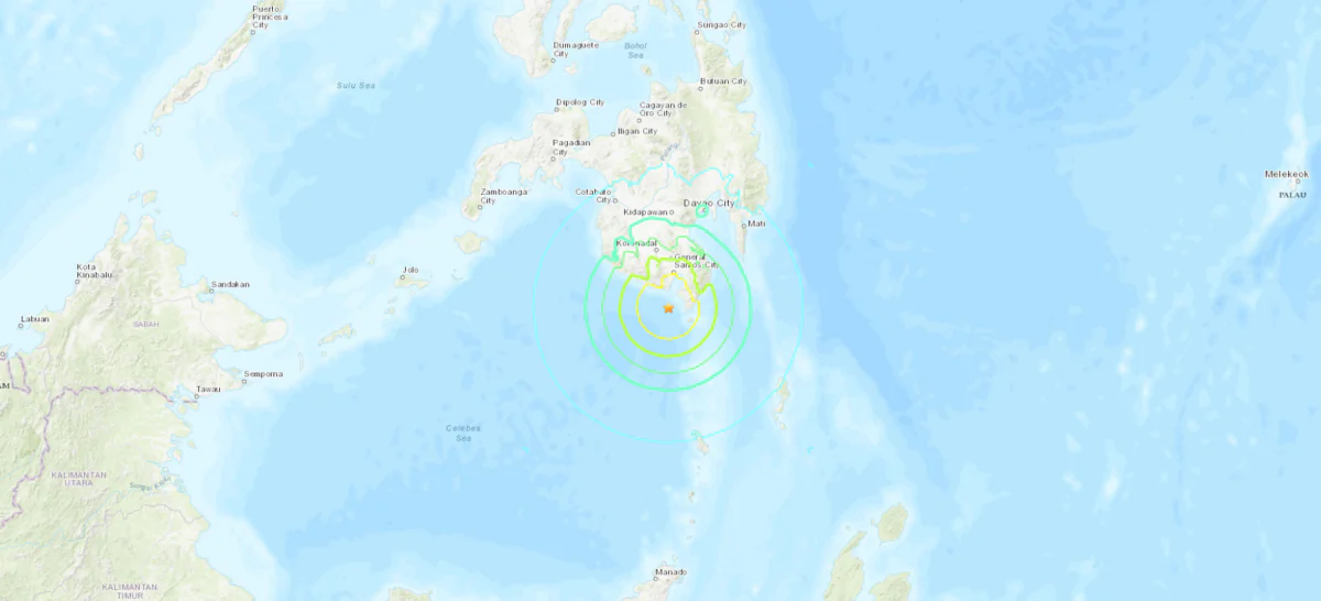 A maps shows the location of the magnitude 6.7 earthquake that struck off Mindanao island in the southern Philippines, on Nov. 17, 2023. (USGS/Screenshot via The Epoch Times)