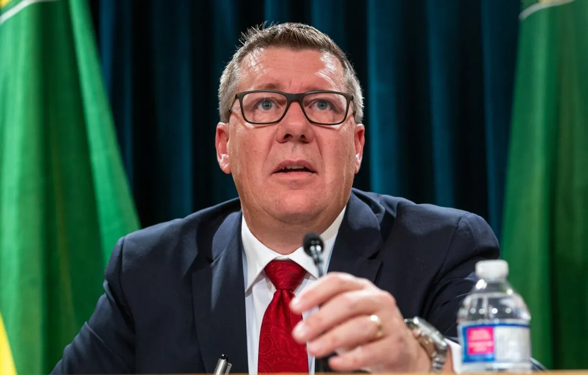 Premier Scott Moe speaks during a press conference in Regina, on Oct. 25, 2023. (The Canadian Press/Heywood Yu)
