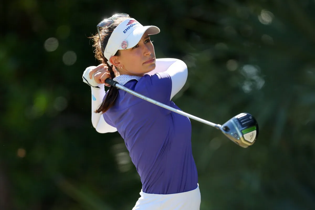 Cheyenne Knight of the United States plays her shot from the 11th tee during the second round of the CME Group Tour Championship at Tiburon Golf Club in Naples, Fla., on Nov. 17, 2023. (Michael Reaves/Getty Images)