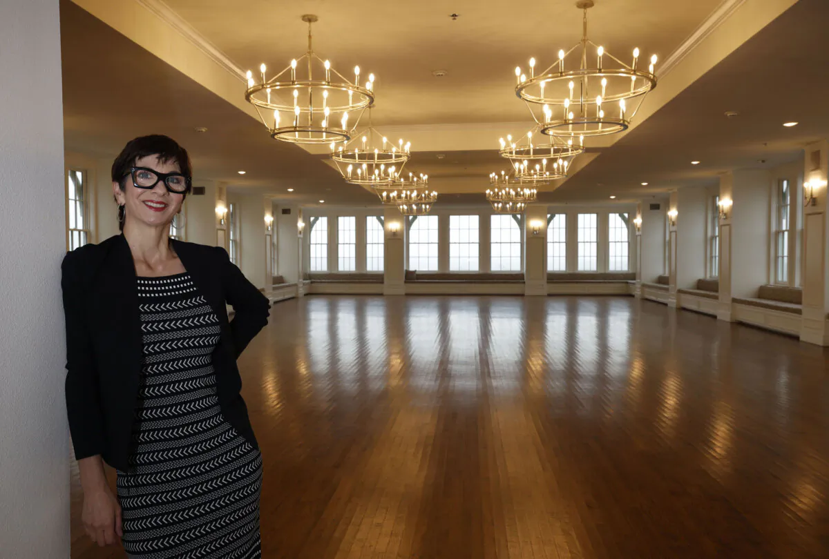 Crazy Water Hotel General Manager Cynthia Nelson on the seventh-floor ballroom of Mineral Wells' oldest hotel. The Texas icon is being used for weddings and proms, but she also notes, "This is such a great setting for a sunset or a thunderstorm." (Chitose Suzuki/The Dallas Morning News/TNS)