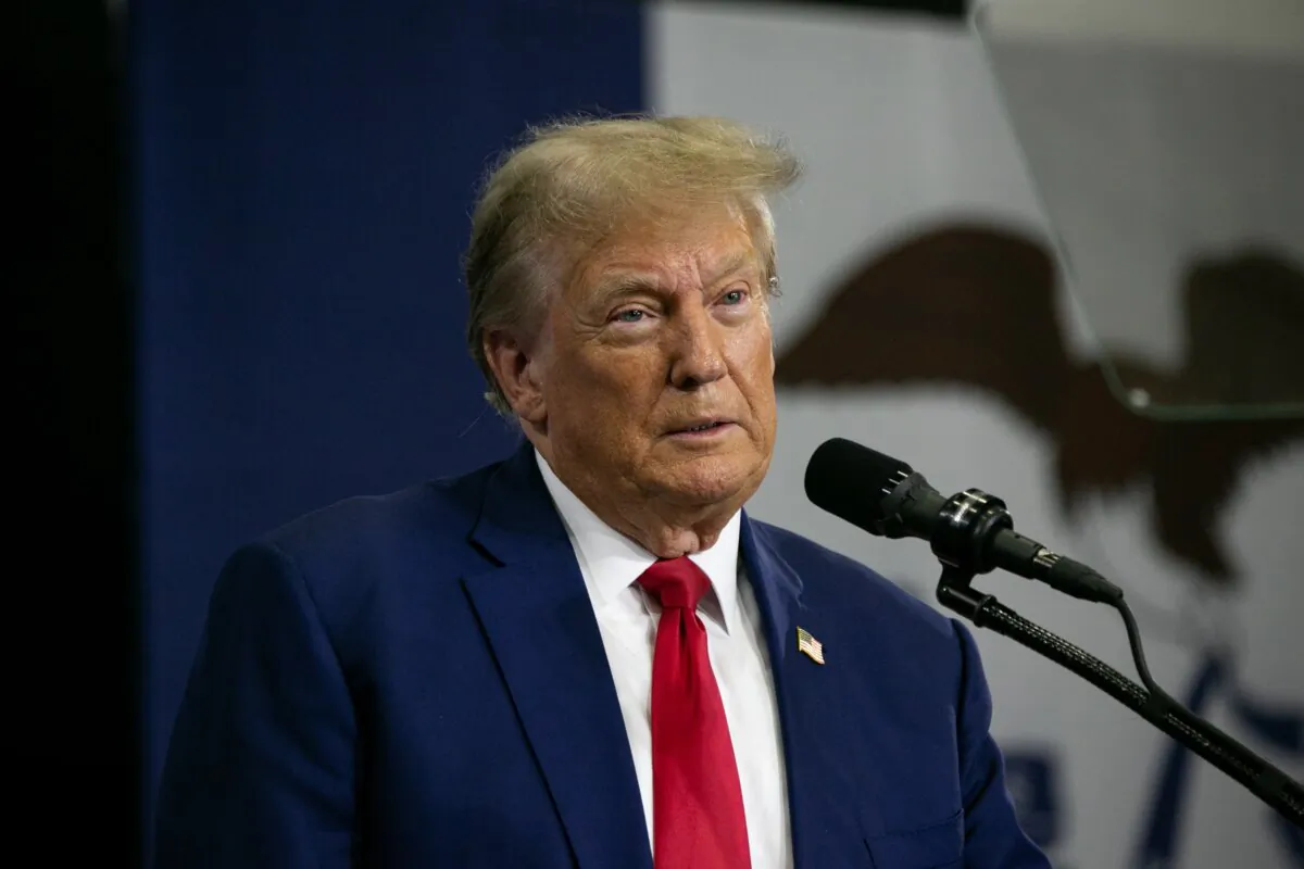 Former President Donald Trump speaks to a crowd of supporters at the Fort Dodge Senior High School in Fort Dodge, Iowa, on Nov. 18, 2023. (Jim Vondruska/Getty Images)
