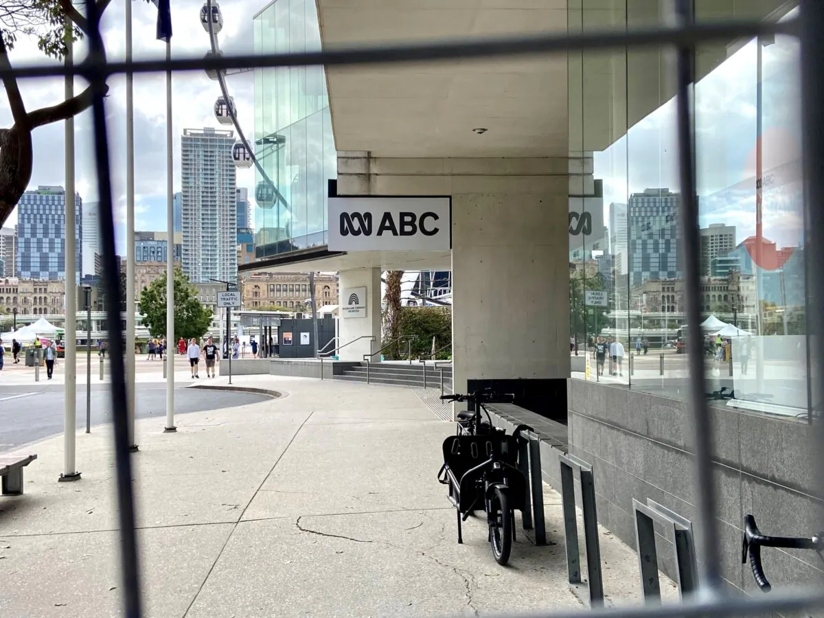 The front entrance of the Australian Broadcasting Corporation's (ABC) South Bank office in Brisbane, Australia on Sept. 2, 2023. (Daniel Teng/The Epoch Times)
