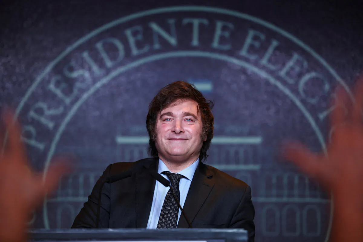 Argentine president-elect Javier Milei addresses supporters after winning Argentina's runoff presidential election, on Nov. 19, 2023, in Buenos Aires, Argentina. (Reuters/Agustin Marcarian)