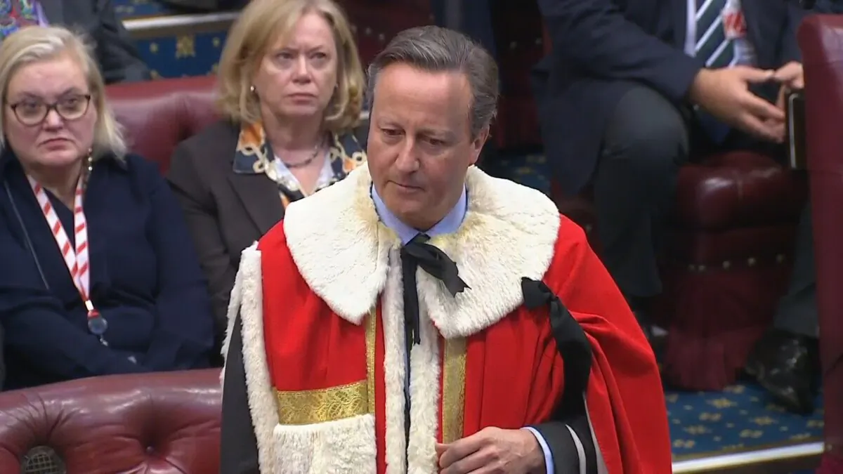 Video grab of the introduction of Lord Cameron of Chipping Norton at the House of Lords, London on Nov. 20, 2023. (Parliament/PA)