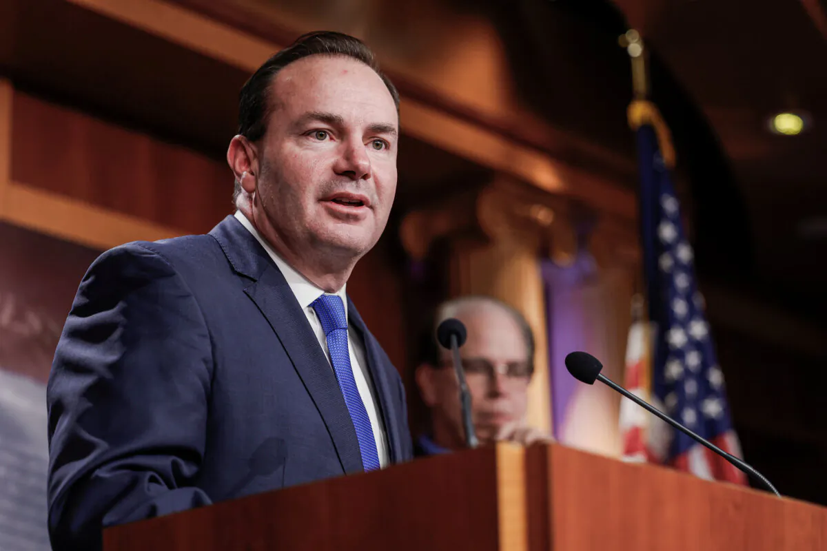Sen. Mike Lee (R-Utah) speaks at a news conference on government spending at the U.S. Capitol in Washington, on Dec. 7, 2022. (Anna Moneymaker/Getty Images)