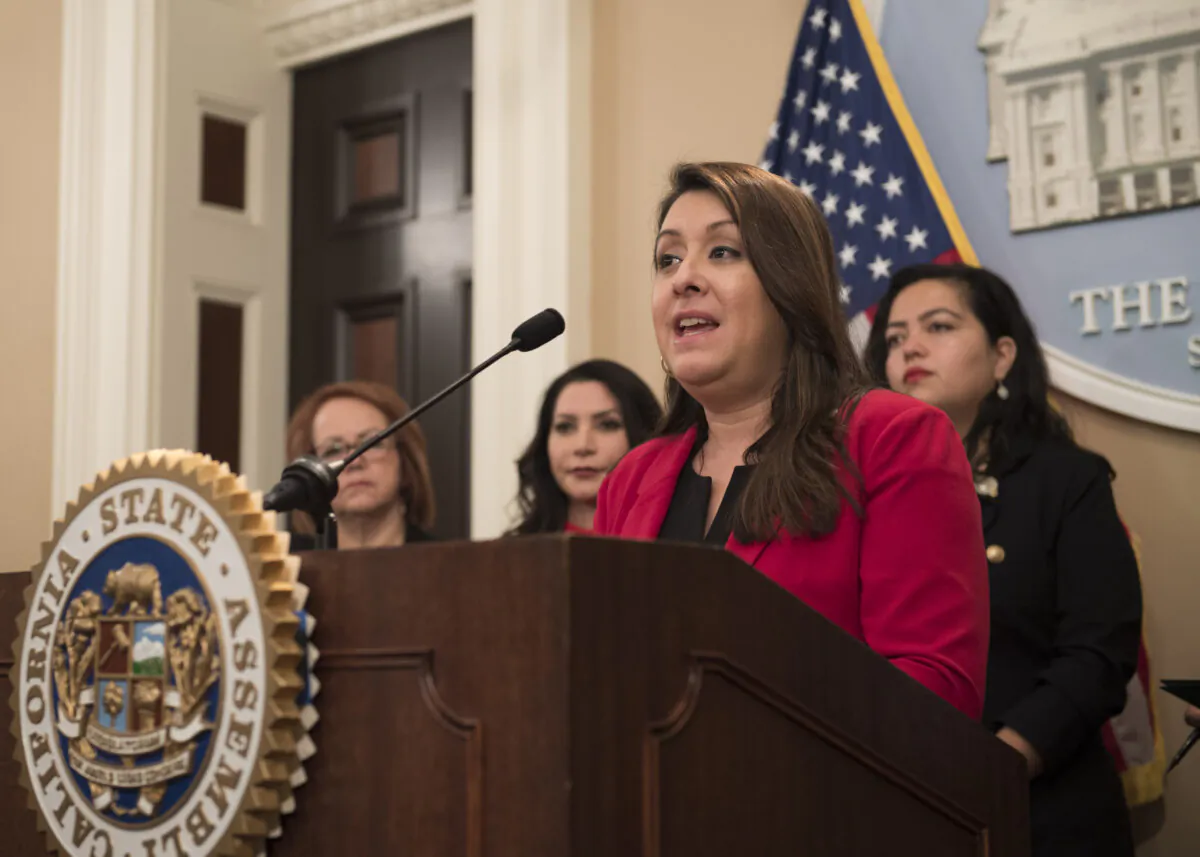 Assemblywoman Luz Rivas, D-Arleta, speaks at a press conference in Sacramento, Calif., on Jan. 18, 2019. (Courtesy of Assemblywoman Luz Rivas's office)