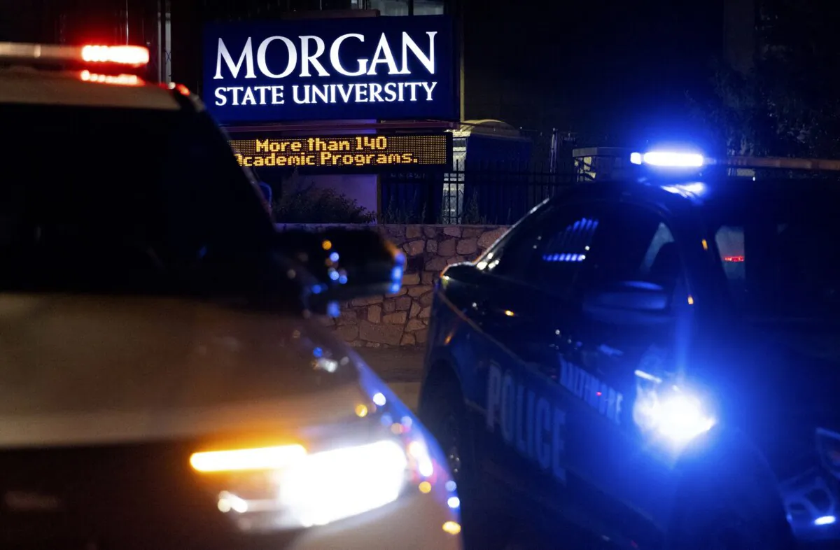 Police block off the entrance to Morgan State University as they respond to a shooting in Baltimore on Oct. 3, 2023. (Julia Nikhinson/AP Photo)