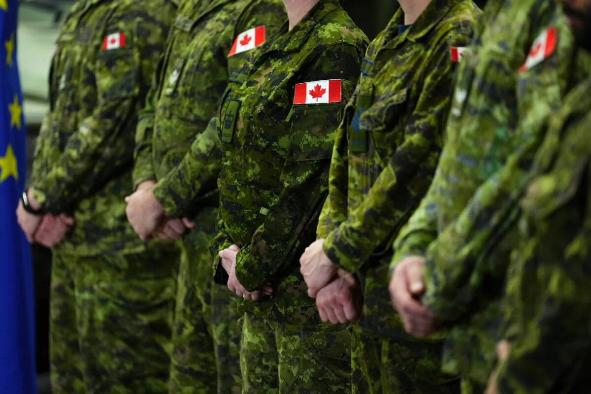 Canadian Forces personnel stand easy during a government event at CFB Kingston in Kingston, Ont., on Mar. 7, 2023. (The Canadian Press/Sean Kilpatrick)