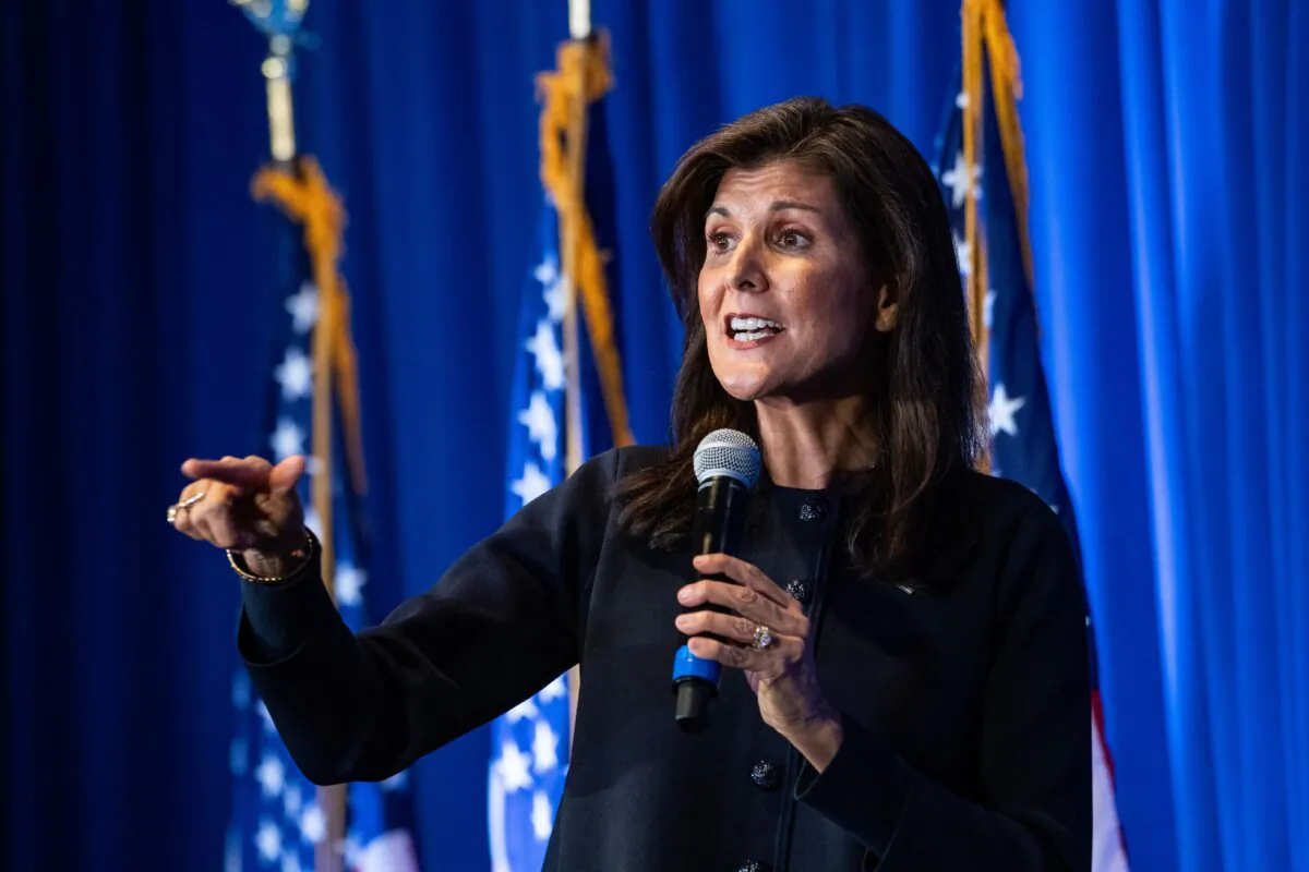 GOP 2024 presidential hopeful and former U.N. ambassador Nikki Haley speaks at the New Hampshire Republican Party's First in the Nation Leadership Summit in Nashua, N.H., on Oct. 13, 2023. (Joseph Prezioso/AFP via Getty Images)