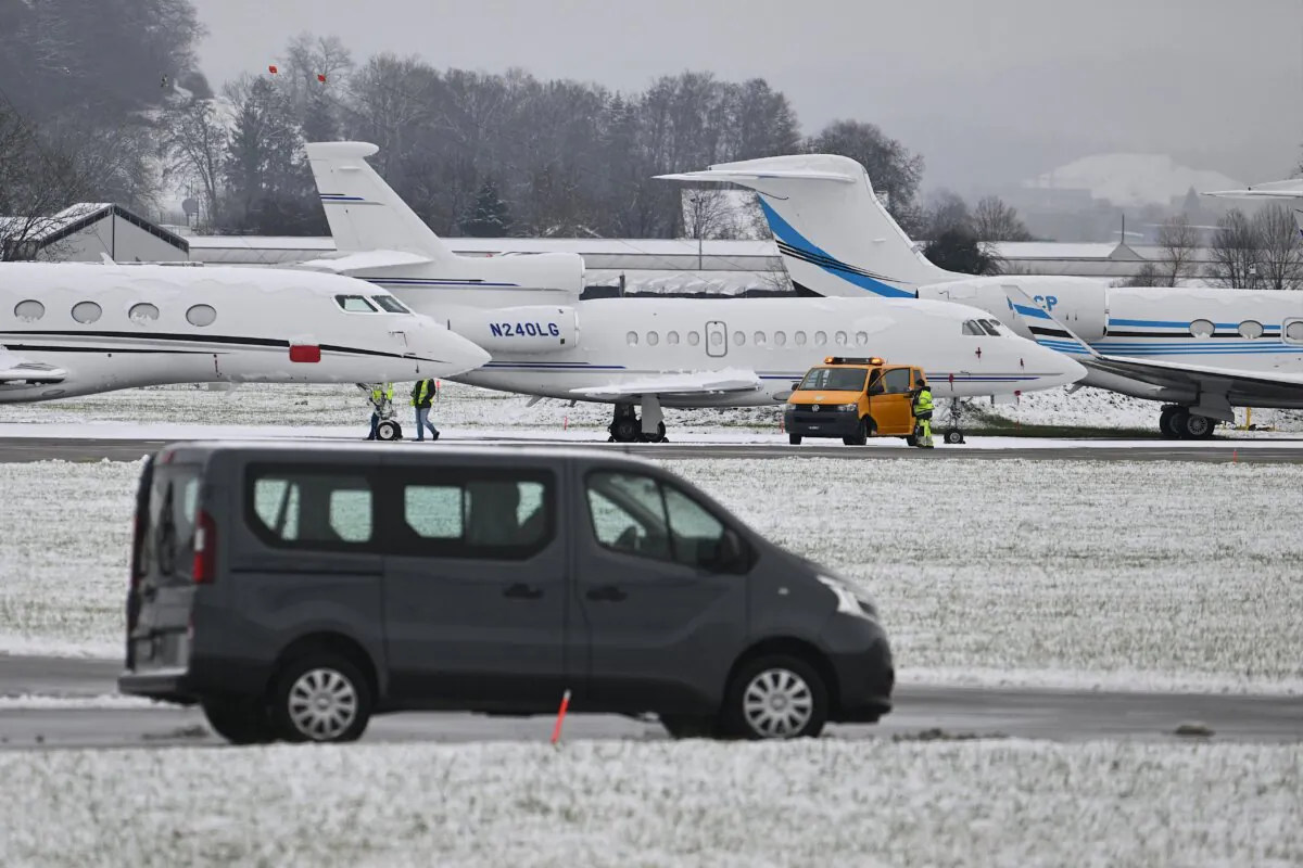 Jets airplanes are parked at the Dubendorf Air Base, east of Zurich on Jan. 18, 2023. (Sebastien Bozon/AFP via Getty Images)