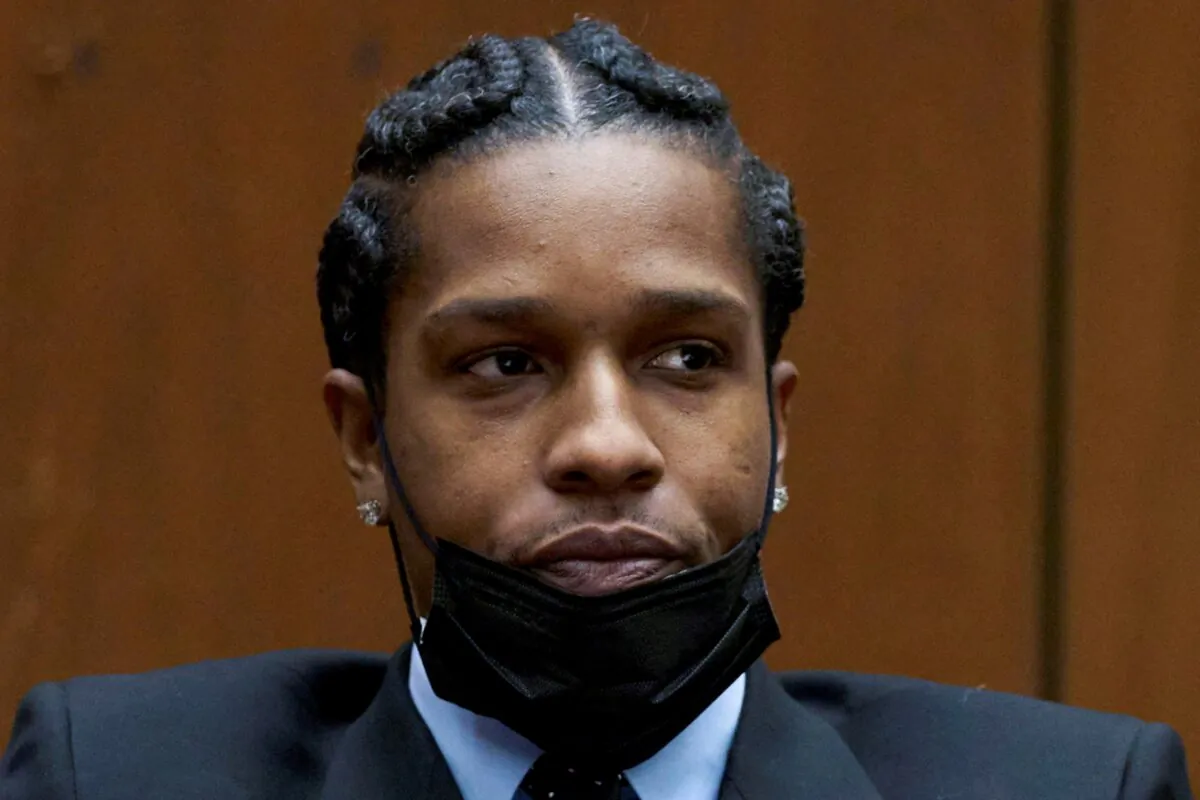 Rakim Mayers, aka A$AP Rocky, sits in the Clara Shortridge Foltz Criminal Justice Center for a preliminary hearing in his assault with a semiautomatic firearm case in Los Angeles on Nov. 20, 2023. (Allison Dinner/Pool via Reuters)