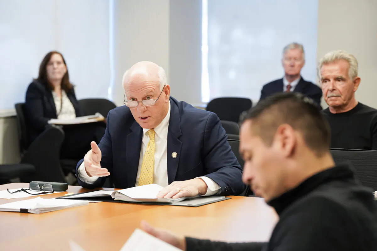 Orange County attorney Richard Golden spoke during a special legislative committee meeting in Goshen, N.Y., on Nov. 21, 2023. (Cara Ding/The Epoch Times)
