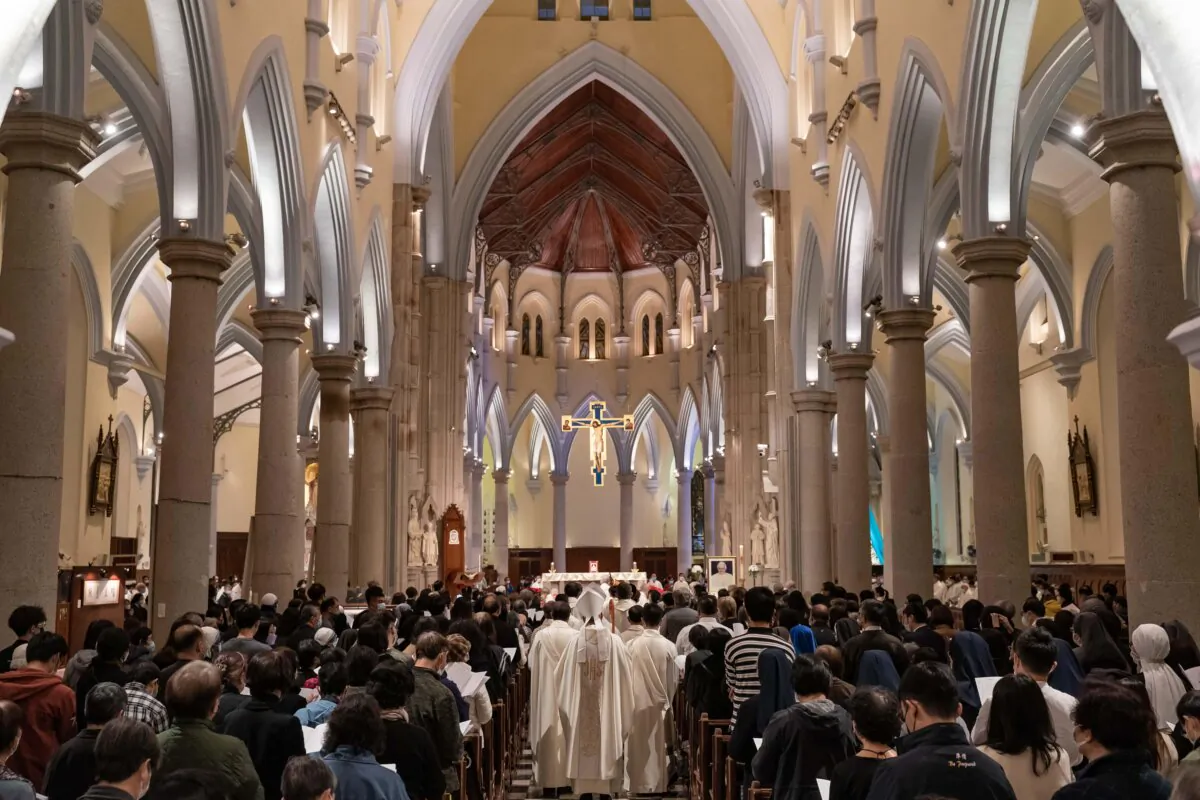 A requiem mass is held for the late Pope Emeritus Benedict XVI in Hong Kong Catholic Cathedral of the Immaculate Conception  in Hong Kong on Jan. 4, 2023. (Anthony Kwan/Getty Images)