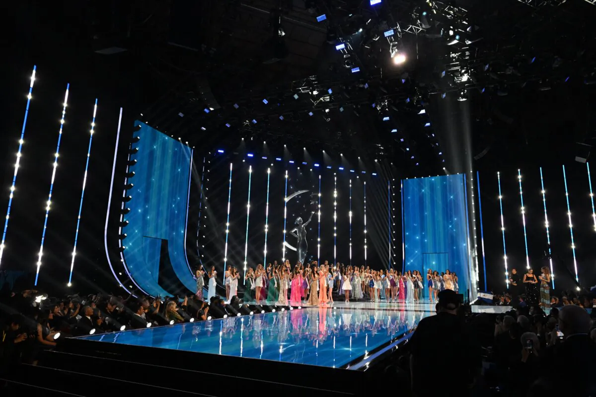 Contestants stand on stage during the 72th edition of the Miss Universe pageant in San Salvador, El Salvador, on Nov. 18, 2023. (Marvin Recinos/AFP via Getty Images)