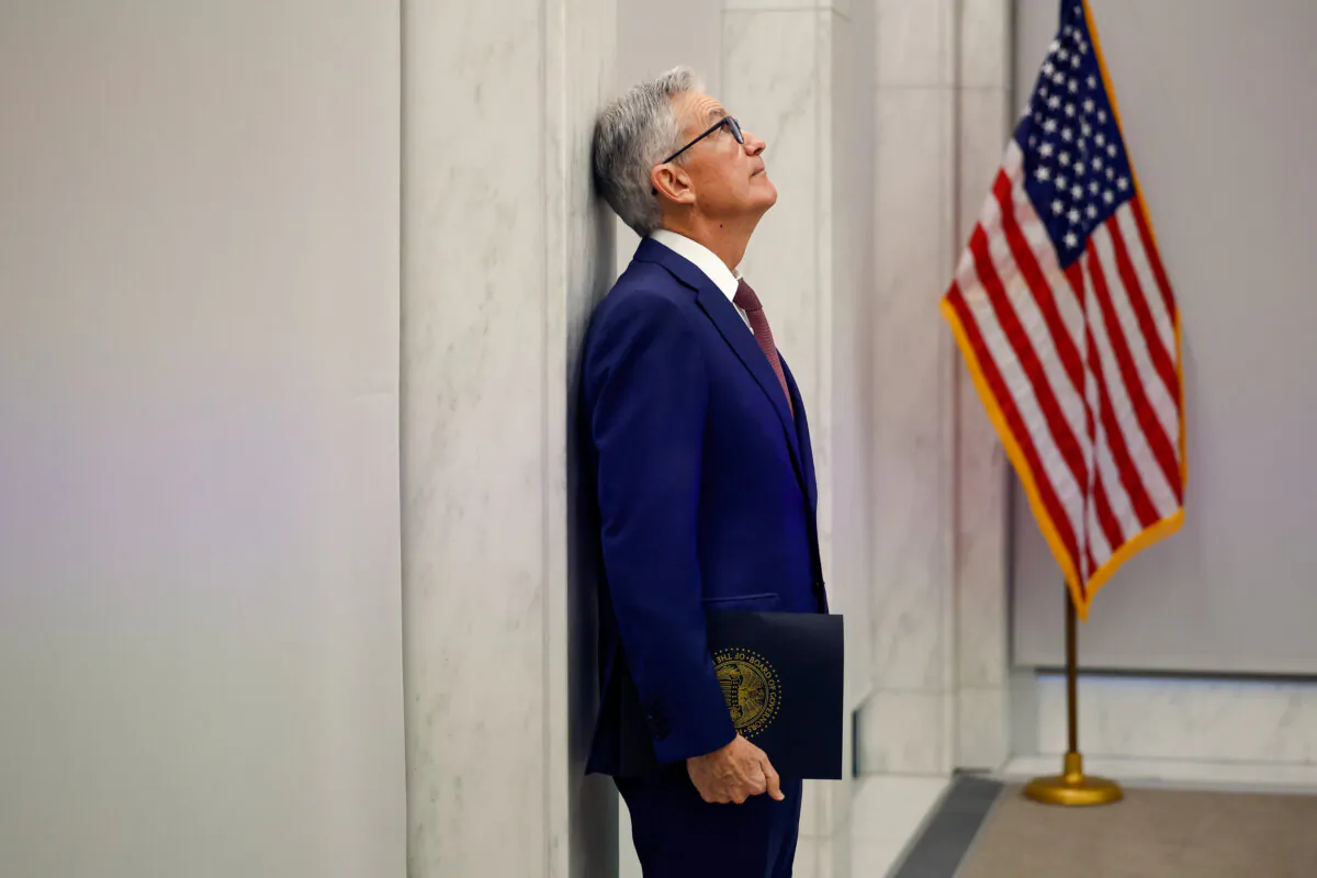 Fed Chairman Jerome Powell prepares to deliver remarks to the The Federal Reserve's Division of Research and Statistics Centennial Conference in Washington on Nov. 08, 2023. (Chip Somodevilla/Getty Images)
