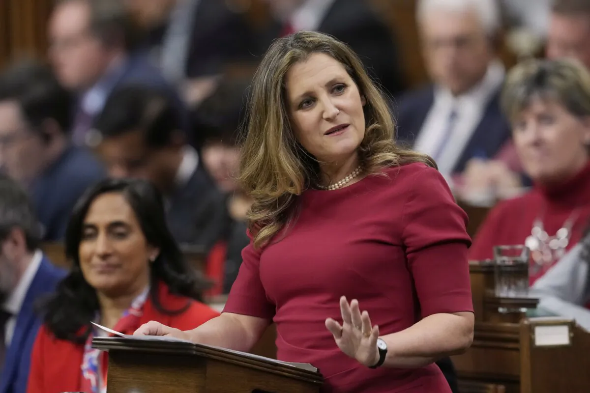 Minister of Finance Chrystia Freeland unveils the 2023 Fall Economic Statement in the House of Commons in Ottawa on Nov. 21, 2023. (The Canadian Press/Adrian Wyld)