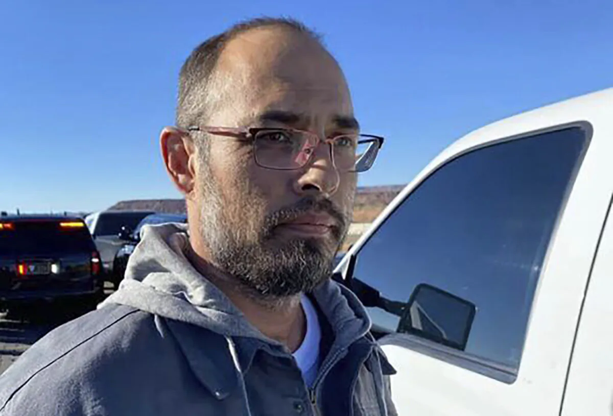 Hanme K. Clark as he's taken into custody by personnel from the New Mexico State Police and the U.S. Marshals Service, near Albuquerque, N.M., on Nov. 21, 2023. (Courtesy of Custer County Sheriff's Office via AP)
