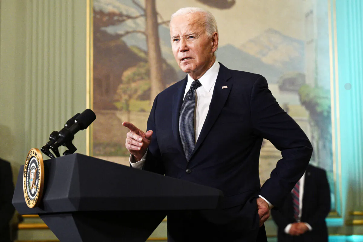 U.S. President Joe Biden speaks during a press conference after meeting with Chinese leader Xi Jinping during the Asia-Pacific Economic Cooperation summit in Woodside, Calif., on Nov. 15, 2023. (Brendan Smialowski/AFP via Getty Images)