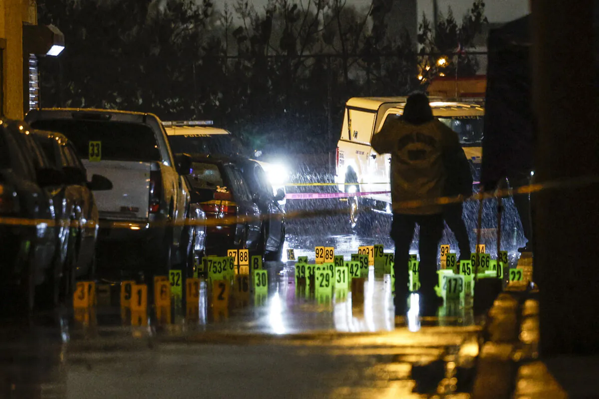 Police and crime scene investigators respond to multiple people shot at in Philadelphia on Nov. 21, 2023. (Steven M. Falk/The Philadelphia Inquirer via AP)