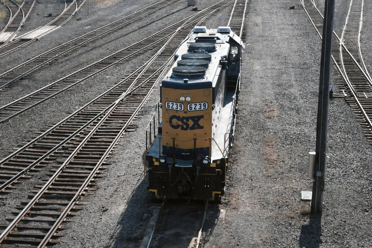 Trains sit at the CSX Oak Point Yard, a freight railroad yard in the Bronx borough of New York City on Oct. 11, 2022. (Spencer Platt/Getty Images)