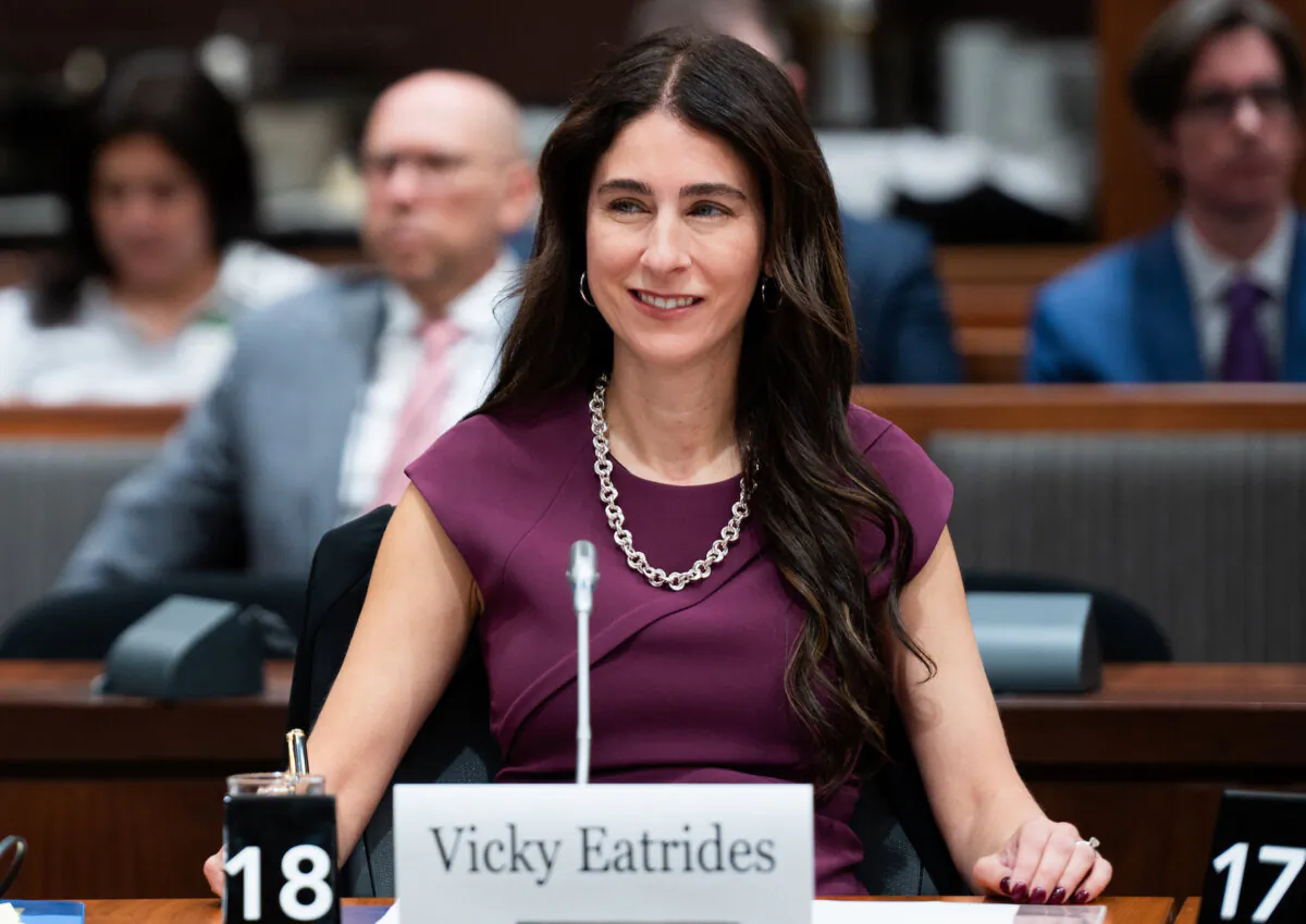Vicky Eatrides, chair and CEO of the Canadian Radio-television and Telecommunications Commission, waits to appear before the Standing Committee on Public Accounts on Parliament Hill in Ottawa on Oct. 5, 2023. (Spencer Colby/The Canadian Press)