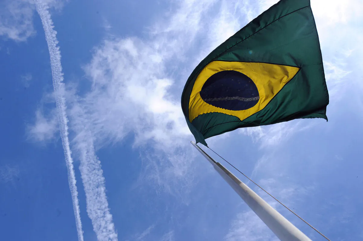 The Brazilian national flag flutters at the Brazilian Embassy in Tegucigalpa, Honduras, on Sept. 23, 2009. (Orlando Sierra/AFP via Getty Images)