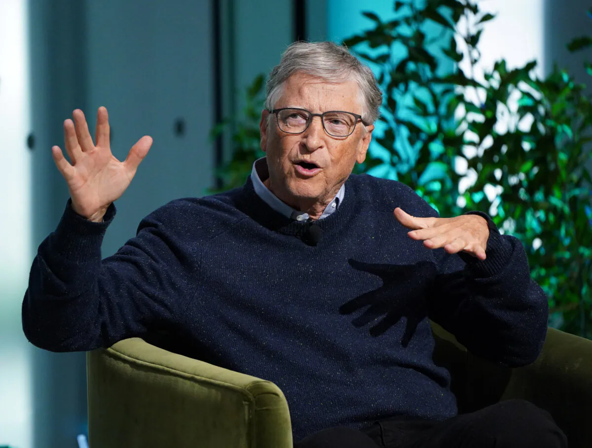 Bill Gates, founder of Breakthrough Energy and co-chair of the Bill and Melinda Gates Foundation, speaks onstage at The New York Times Climate Forward Summit 2023 at The Times Center in New York on Sept. 21, 2023. (Bennett Raglin/Getty Images for The New York Times)