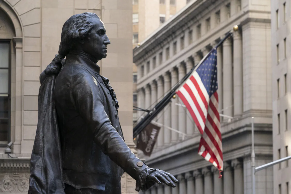 A statue of George Washington stands in front of Federal Hall National Memorial in 2020 in New York. Washington took the oath of office as the nation's first president, April 30, 1789, at the site. (AP Photo)