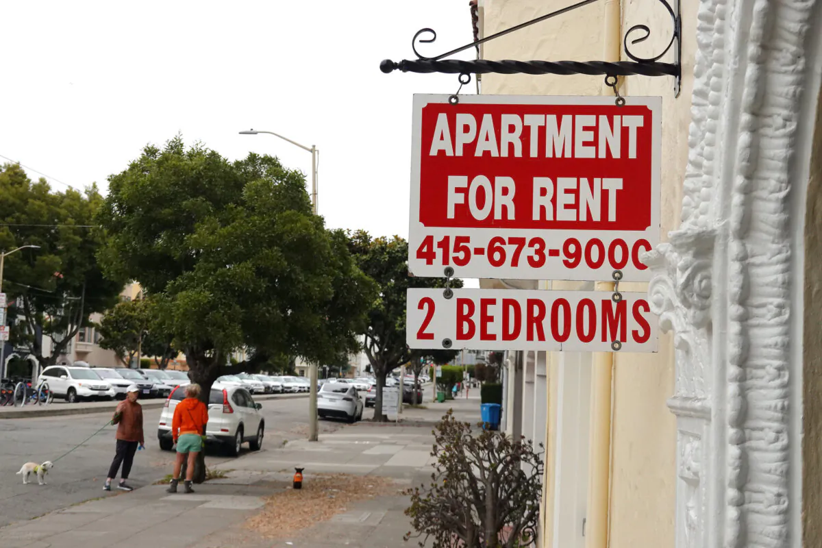 An apartment for rent sign posted in San Francisco, Calif., on June 9, 2023. (Justin Sullivan/Getty Images)