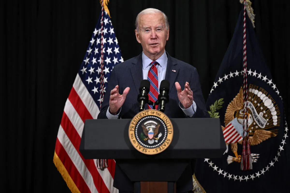 President Joe Biden speaks about the release of hostages from Gaza, in Nantucket, Mass., on Nov. 24, 2023. (Brendan Smialowski/AFP via Getty Images)