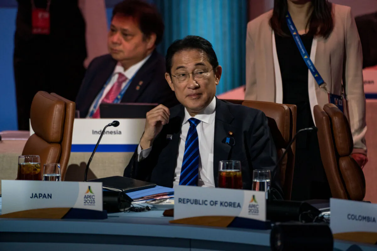 Japanese Prime Minister Fumio Kishida attends the Asia-Pacific Economic Cooperation (APEC) Leaders' Informal Dialogue with Guests during APEC Leaders' Week at Moscone Center in San Francisco, Calif., on Nov. 16, 2023. (Kent Nishimura/Getty Images)
