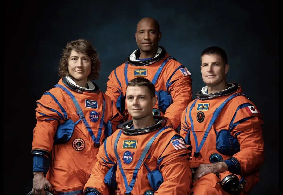 The four crew members of the Artemis II mission to the moon (clockwise from top left): Christina Koch, Victor Glover, Jeremy Hansen, and commander Reid Wiseman. (NASA)