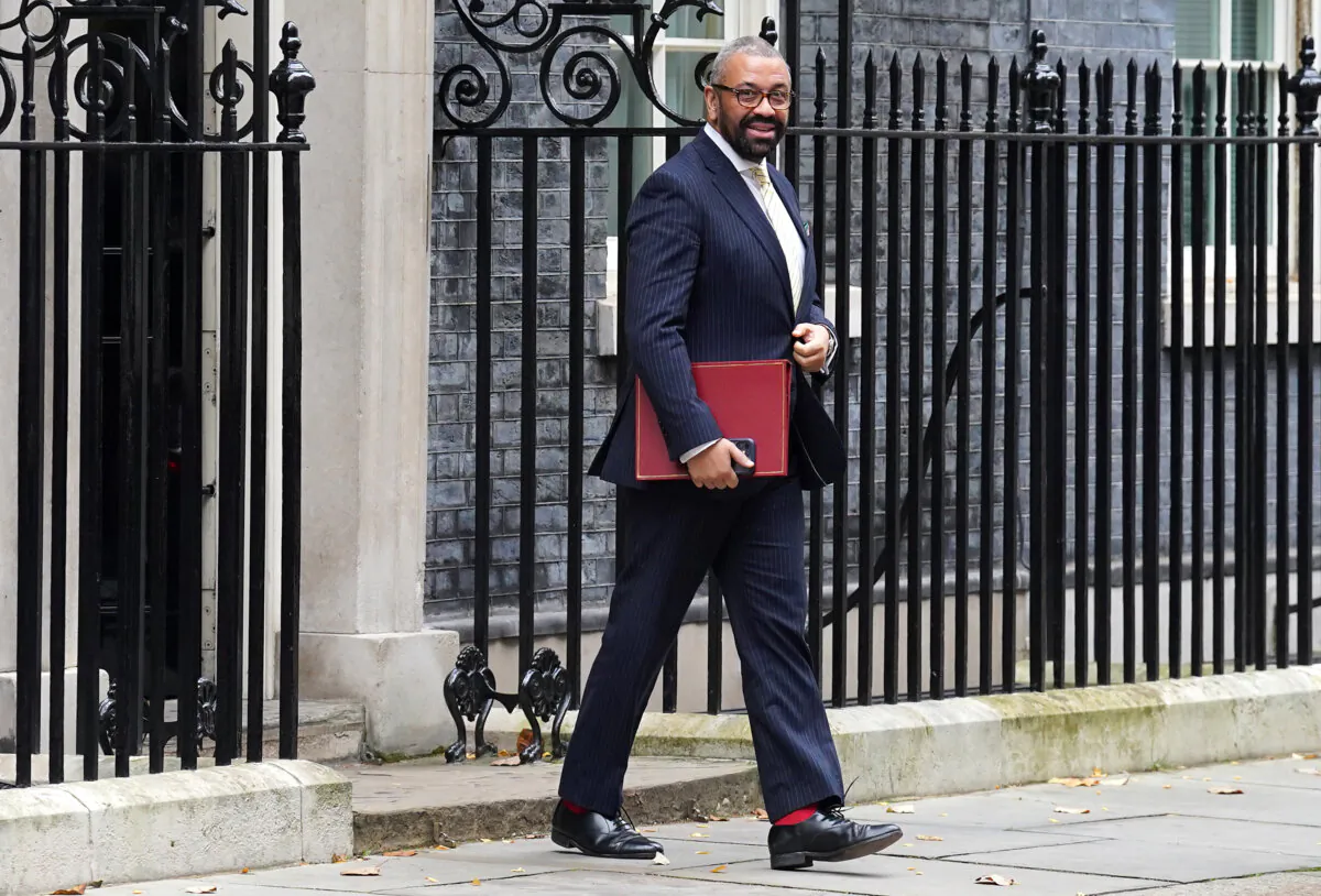 Home Secretary James Cleverly leaves 10 Downing Street, London, following a Cabinet meeting on Nov. 22, 2023. (Stefan Rousseau/PA Wire)