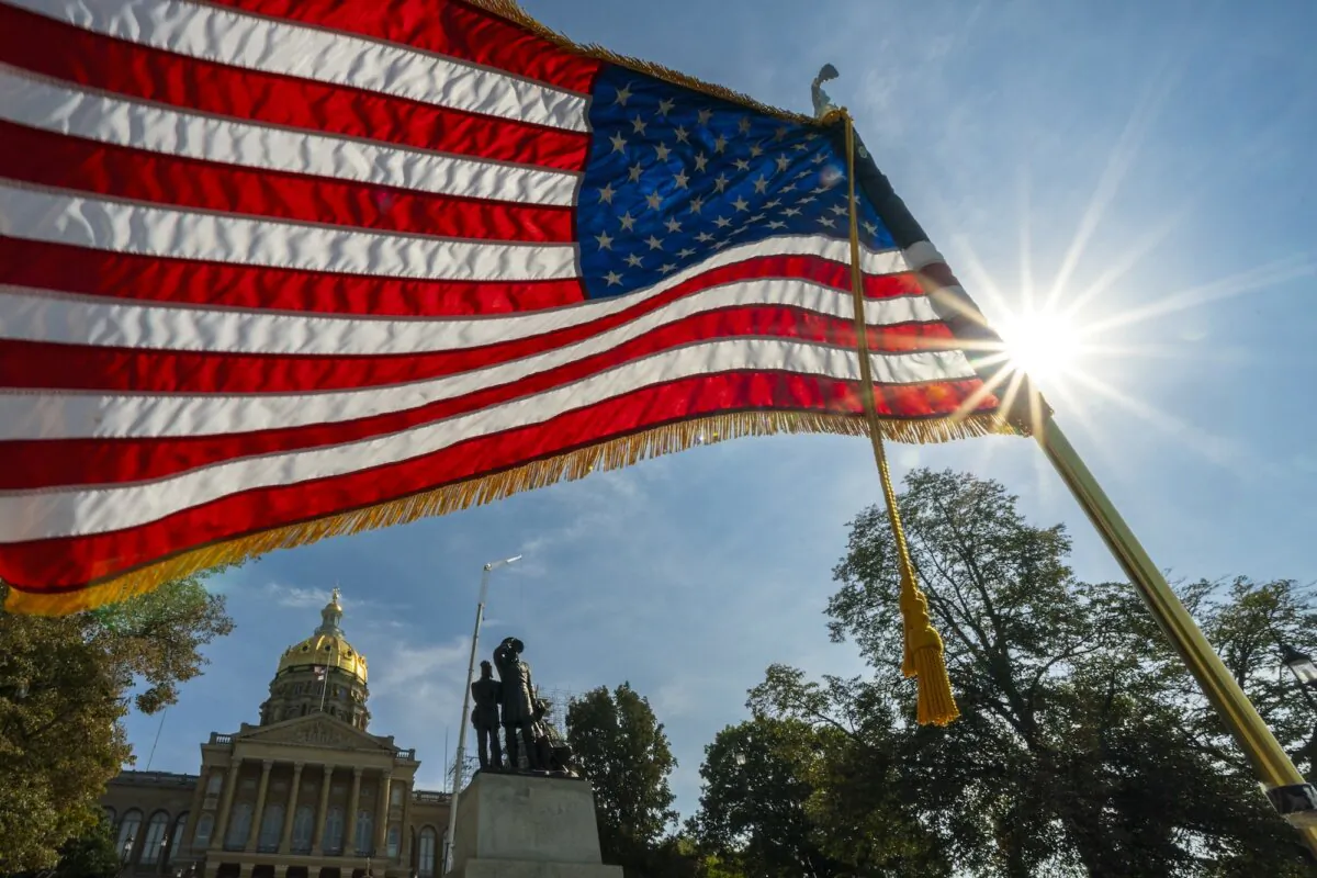 An American flag outside of the Iowa State Capitol, in Des Moines, on Oct. 3, 2023. (Jay Biggerstaff/Getty Images)