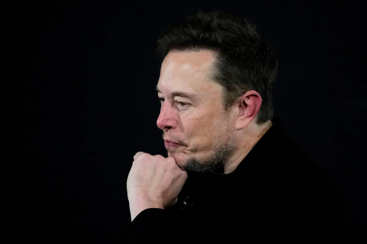 Tesla and SpaceX's CEO Elon Musk pauses during an in-conversation event with British Prime Minister Rishi Sunak in London on Nov. 2, 2023. (Kirsty Wigglesworth/Pool via Reuters)