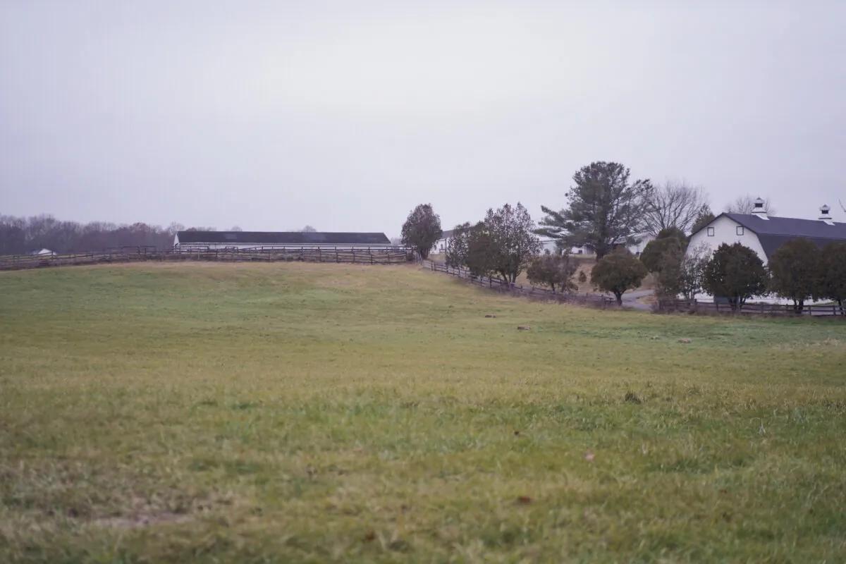 A former horse farm at the intersection of State Route 211 and White Bridge Road in the Town of Mount Hope, N.Y., on Nov. 26, 2023. (Cara Ding/The Epoch Times)