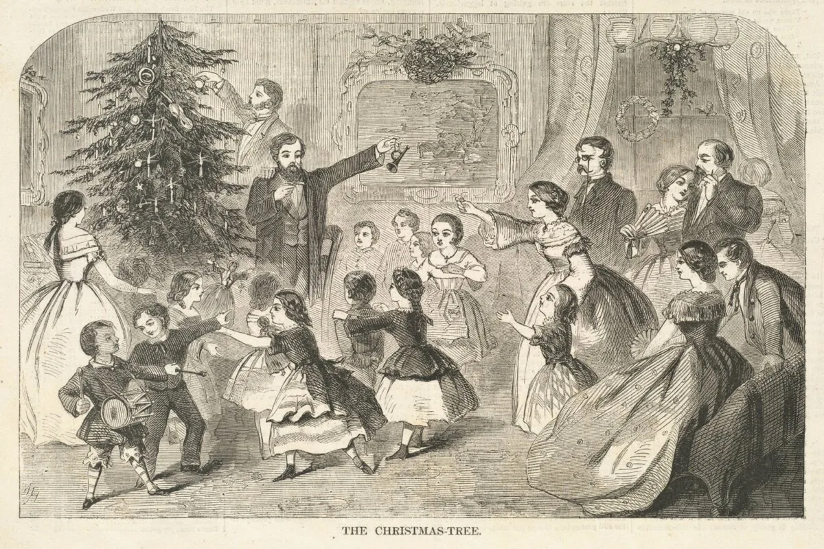 Wood engraving of
“Christmas—Gathering
Evergreens” by
Winslow Homer,
published in Harper’s
Weekly, Volume II,
on Dec. 25, 1858.
Winslow Homer
Collection, Boston
Public Library. (Public Domain)