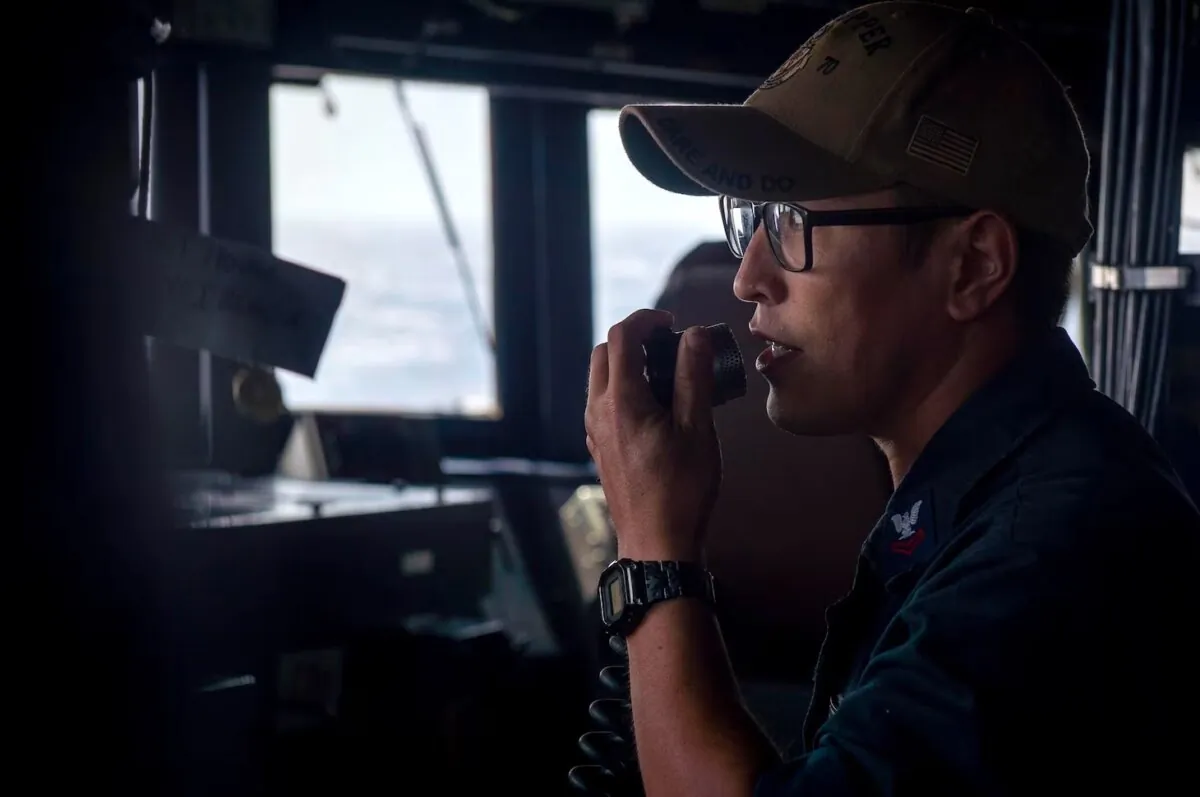 Crew on the USS Hopper (DDG 70) as it transits the South China Sea near the contested Paracel Islands on Nov. 25, 2023. (U.S. Navy)